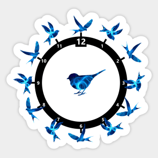 Time Flies Blue Birds around the clock Sticker